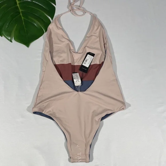 NWT Tavik [ Small ] Chase Plunge‎ Colorblock One Piece Swimsuit Muted Indigo Bikinis